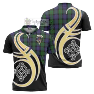 Blair Tartan Zipper Polo Shirt with Family Crest and Celtic Symbol Style