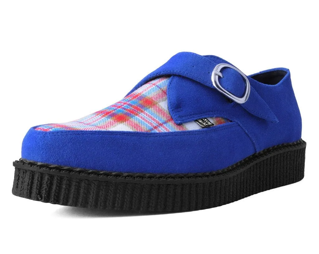 Blue Suede & Plaid Pointed Monk Buckle Creeper