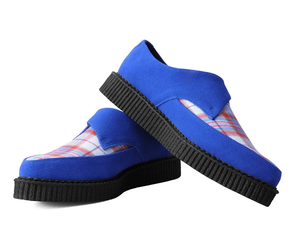 Blue Suede & Plaid Pointed Monk Buckle Creeper