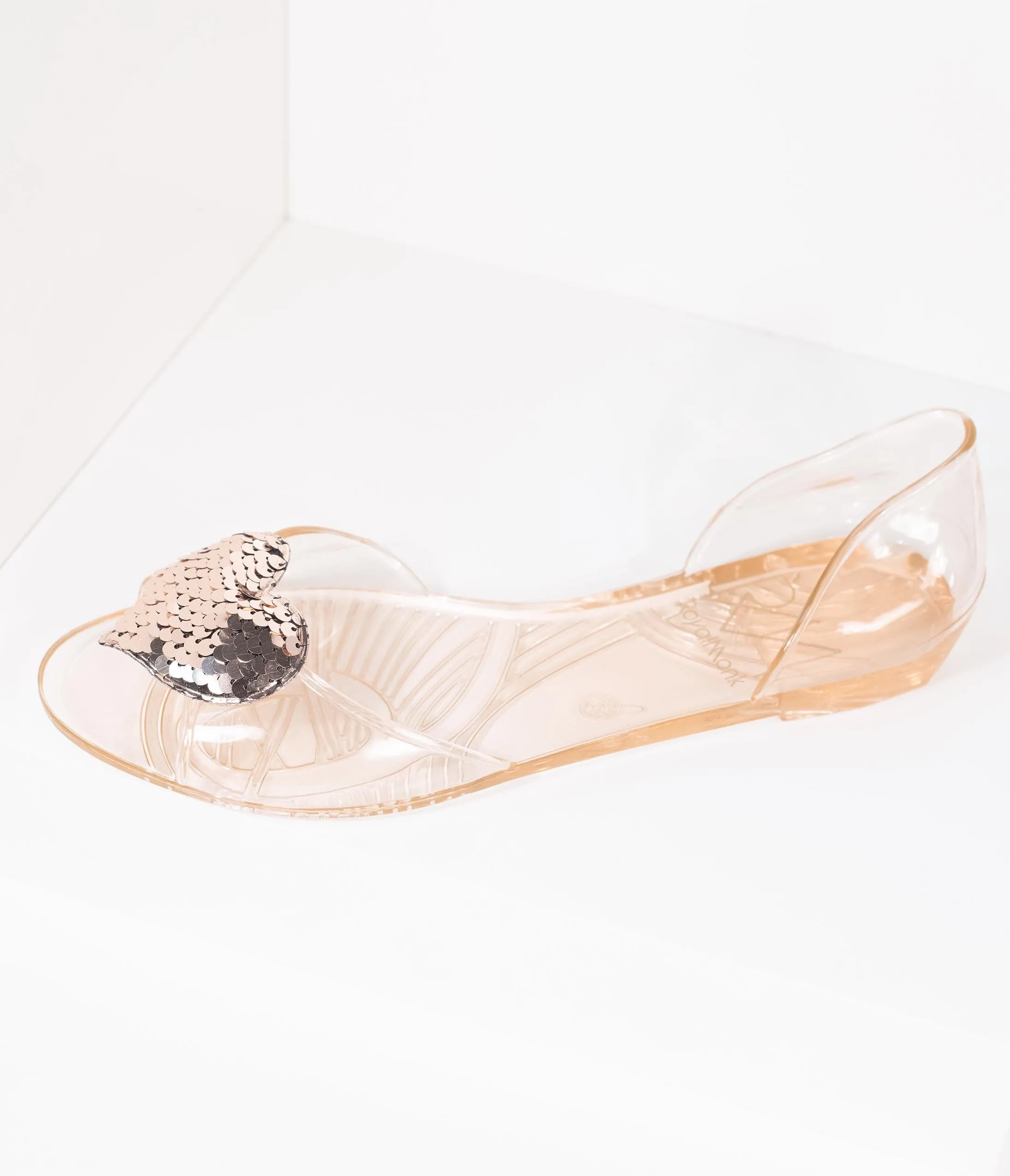 Blush Jelly & Gold Sequin Heart Peep Toe Flats