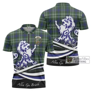 Blyth Tartan Zipper Polo Shirt with Alba Gu Brath Regal Lion Emblem