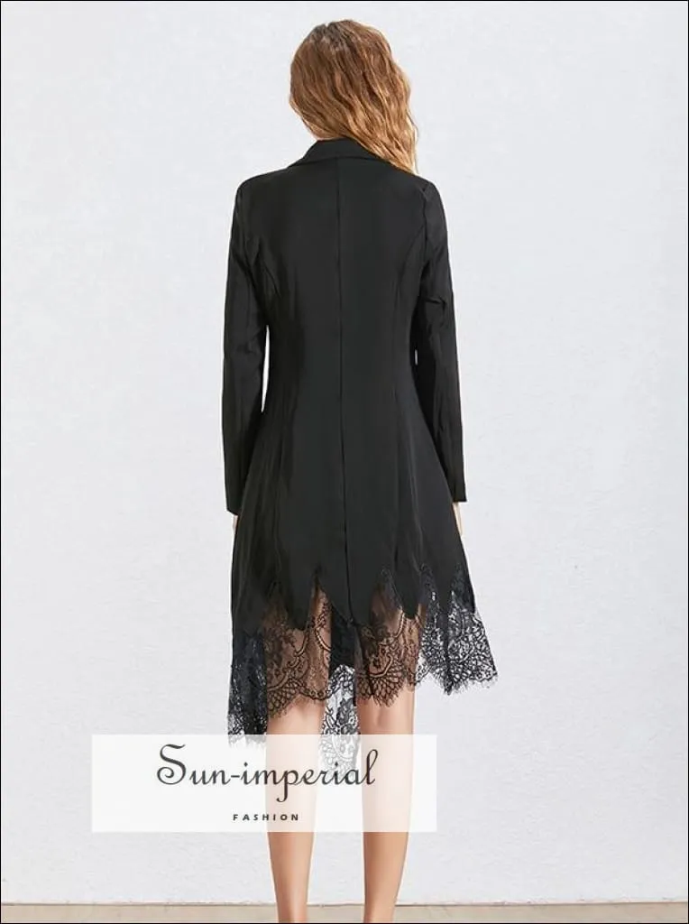 Boulogne Dress- Elegant Lace Patchwork Dress for Women Lapel Long Sleeve High Waist Asymmetrical