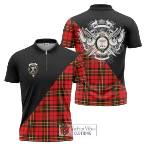 Brodie Modern Tartan Zipper Polo Shirt with Family Crest and Military Logo Style