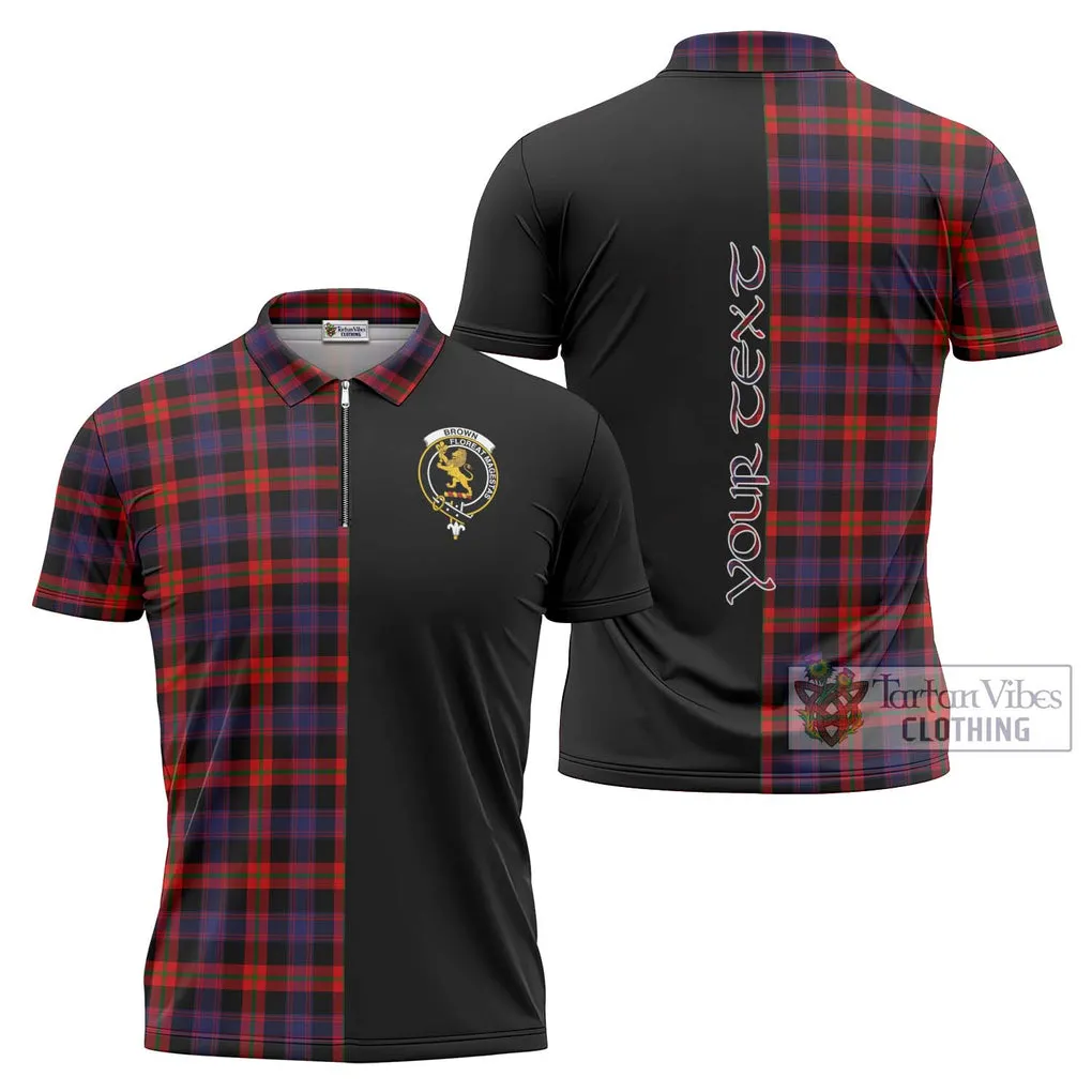 Brown (Broun) Tartan Zipper Polo Shirt with Family Crest and Half Of Me Style