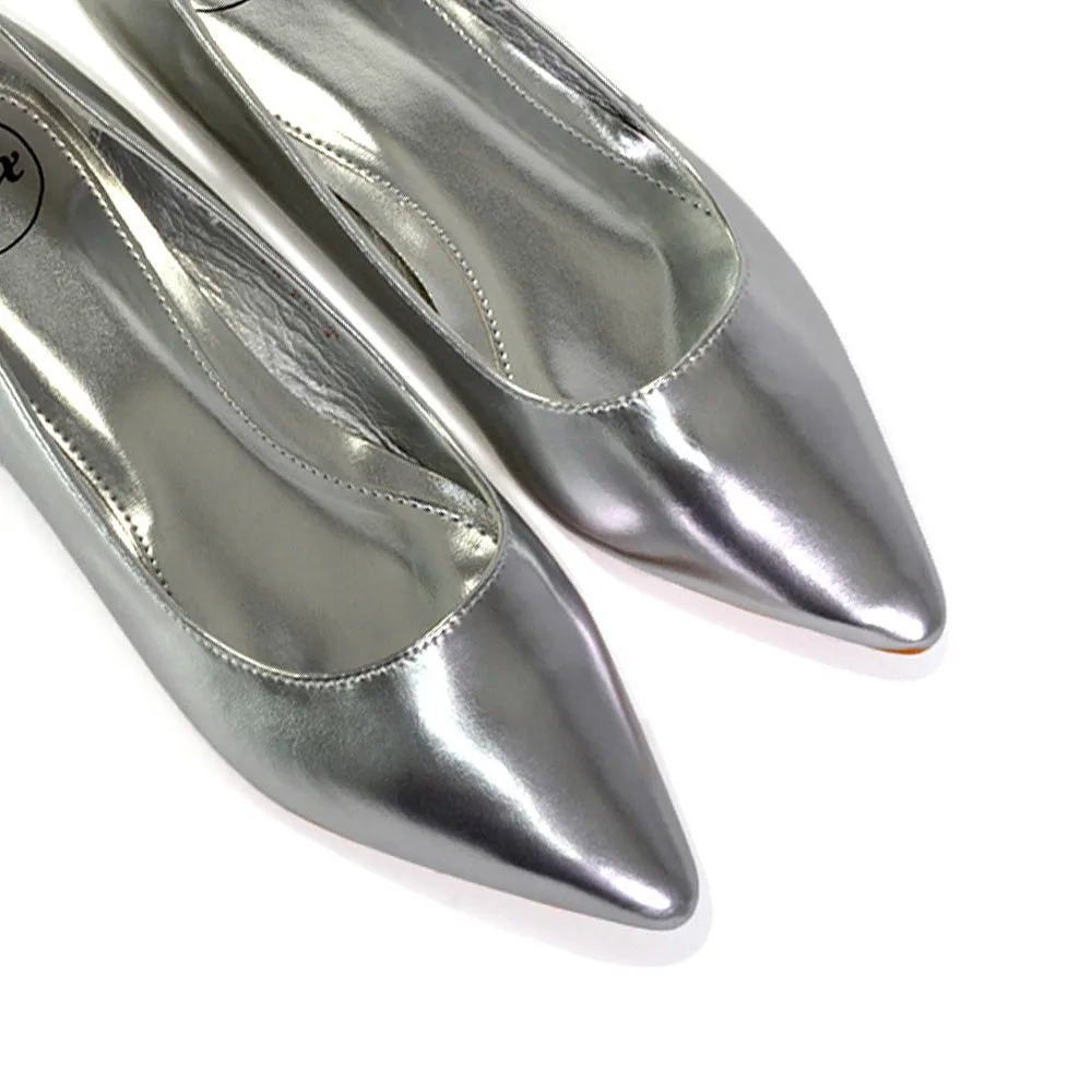 Bubbles Bridal Flats Pointed Toe Wedding Slip on Flat Ballerina Pump Shoes in Silver