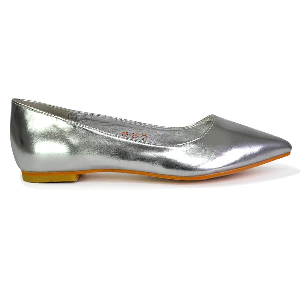 Bubbles Bridal Flats Pointed Toe Wedding Slip on Flat Ballerina Pump Shoes in Silver