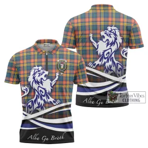 Buchanan Ancient Tartan Zipper Polo Shirt with Alba Gu Brath Regal Lion Emblem