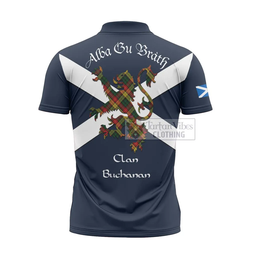 Buchanan Tartan Lion Rampant Zipper Polo Shirt Proudly Display Your Heritage with Alba Gu Brath and Clan Name