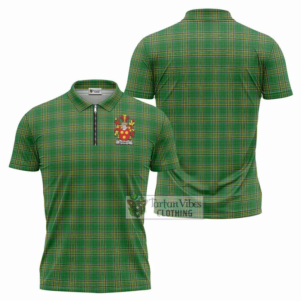 Burnett Irish Clan Tartan Zipper Polo Shirt with Coat of Arms