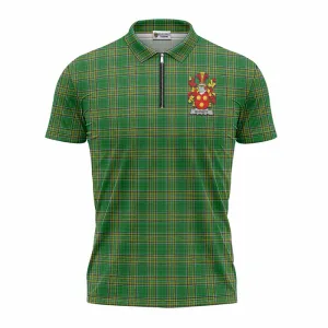 Burnett Irish Clan Tartan Zipper Polo Shirt with Coat of Arms