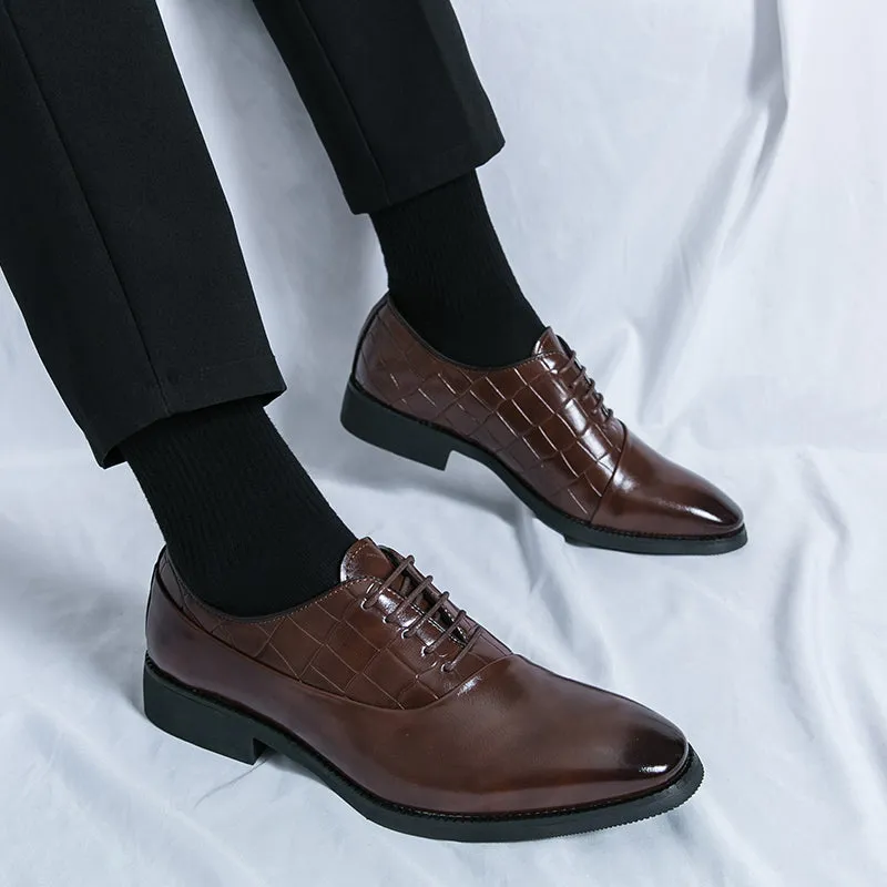 Business Formal Leather Shoes Lace-Up Embossed Patchwork Models Shoes | 8786