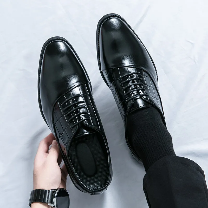 Business Formal Leather Shoes Lace-Up Embossed Patchwork Models Shoes | 8786