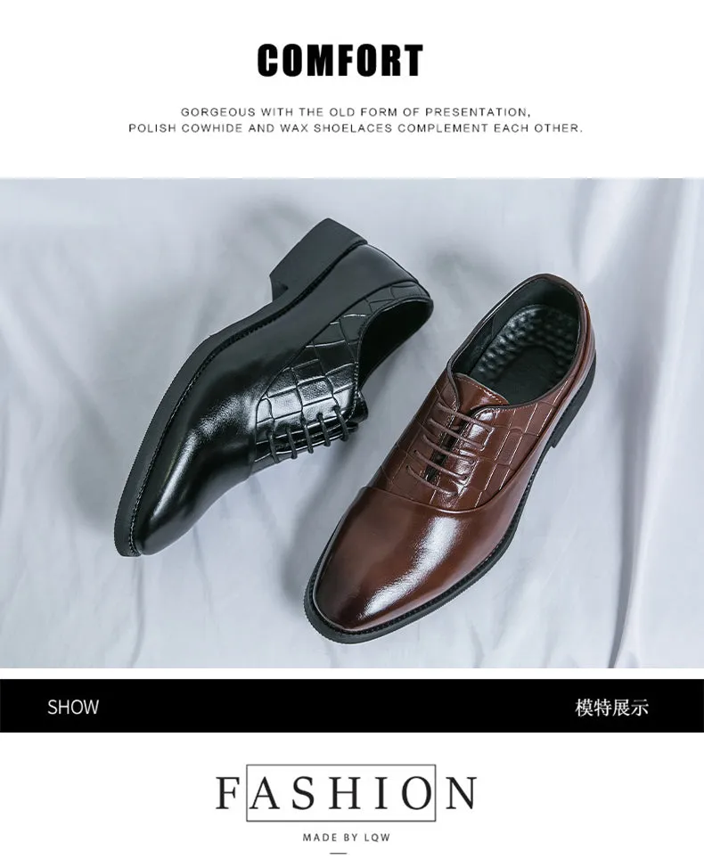 Business Formal Leather Shoes Lace-Up Embossed Patchwork Models Shoes | 8786