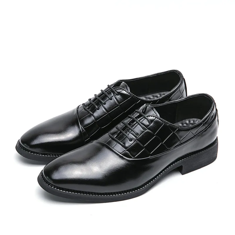 Business Formal Leather Shoes Lace-Up Embossed Patchwork Models Shoes | 8786