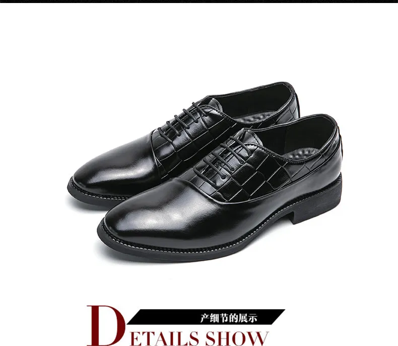 Business Formal Leather Shoes Lace-Up Embossed Patchwork Models Shoes | 8786