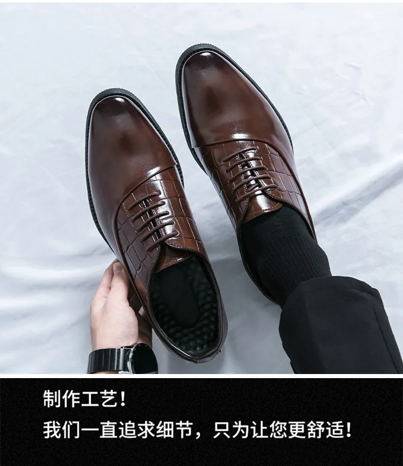 Business Formal Leather Shoes Lace-Up Embossed Patchwork Models Shoes | 8786