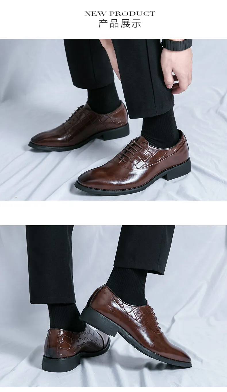 Business Formal Leather Shoes Lace-Up Embossed Patchwork Models Shoes | 8786