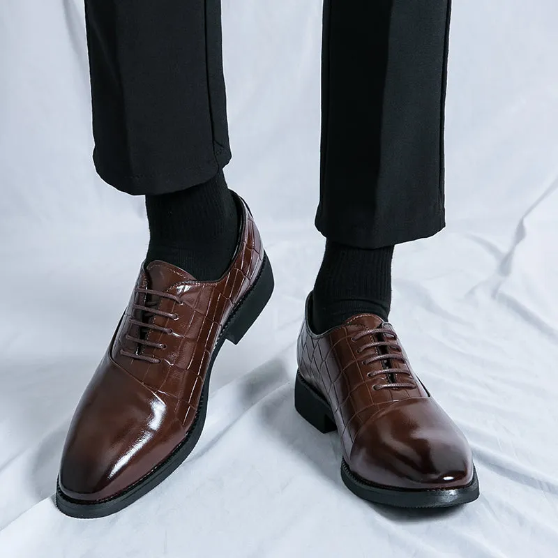 Business Formal Leather Shoes Lace-Up Embossed Patchwork Models Shoes | 8786