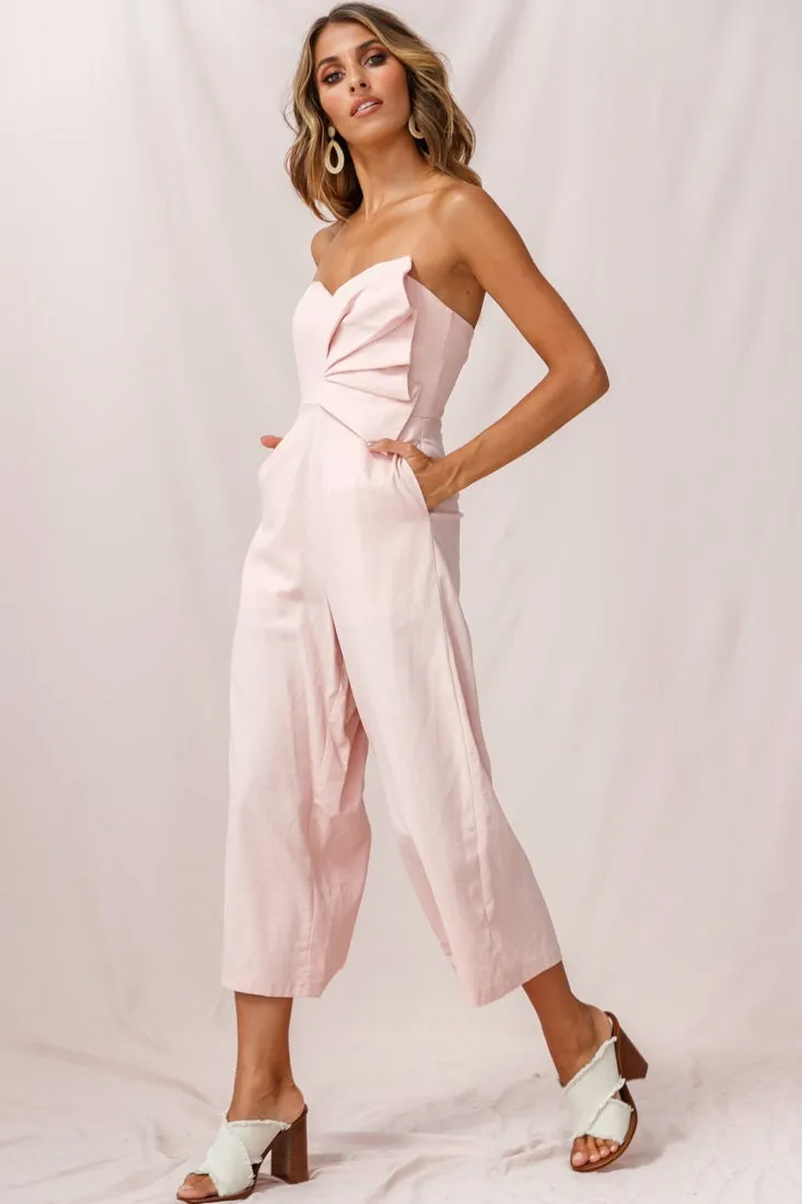 Call Me Wide-Leg Linen Bandeau Jumpsuit Blush