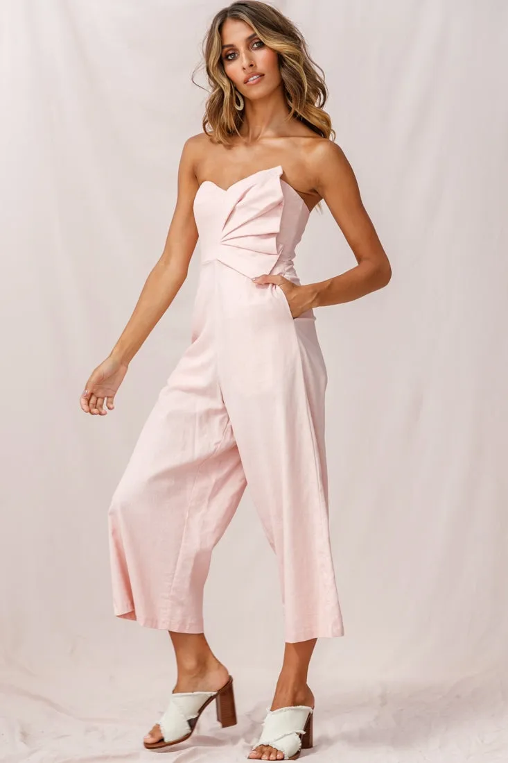 Call Me Wide-Leg Linen Bandeau Jumpsuit Blush