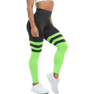 Camila Green Stripes Color Block Gym Leggings