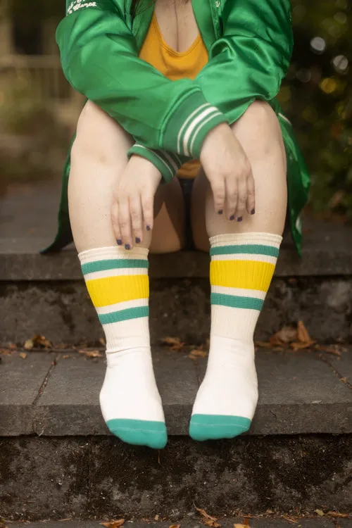 Carol Teal Retro Gym Crew Socks