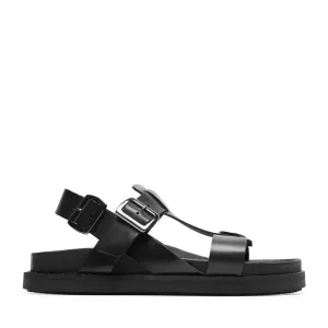 Caskimmi Black Leather Buckle Sandals