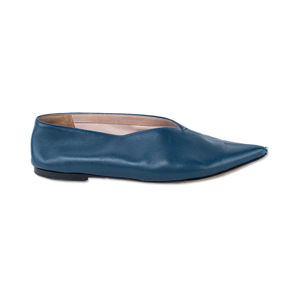 Celine Petrol Leather V Neck Flat