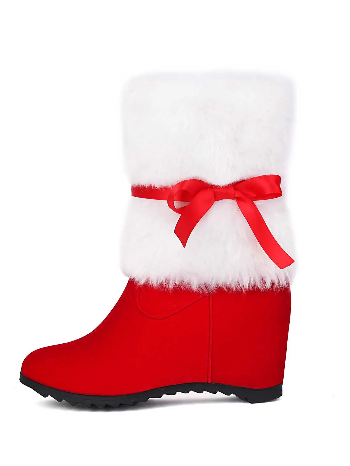 Christmas Patchwork Fur Bow Boots