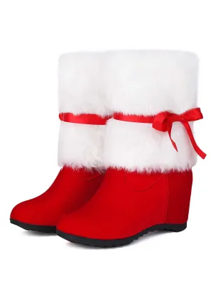 Christmas Patchwork Fur Bow Boots