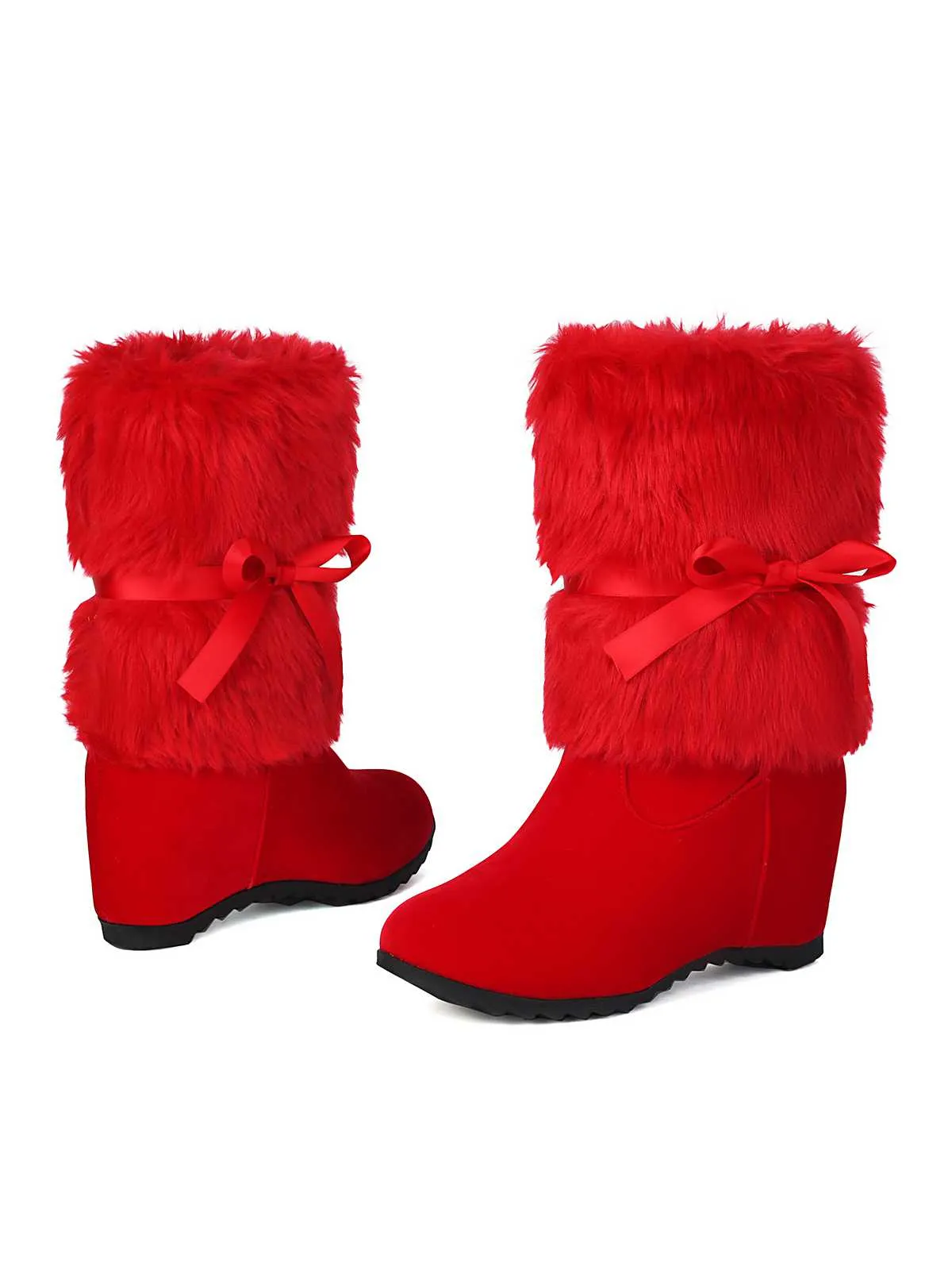 Christmas Patchwork Fur Bow Boots