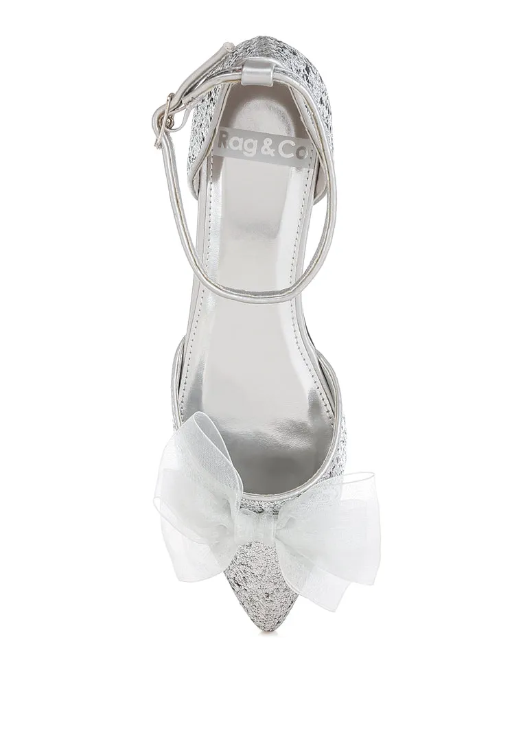 Clarice Sheer Bow Detail Glitter Flat Sandals