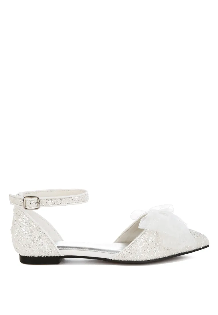 Clarice Sheer Bow Detail Glitter Flat Sandals