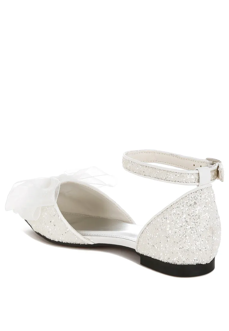 Clarice Sheer Bow Detail Glitter Flat Sandals