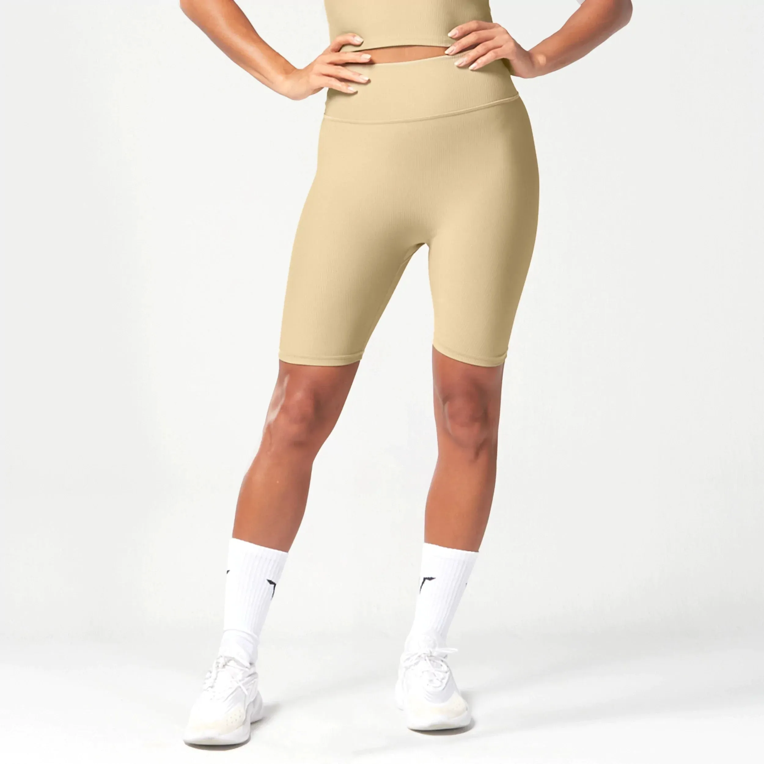 Code Ribbed Biker Shorts - Sand