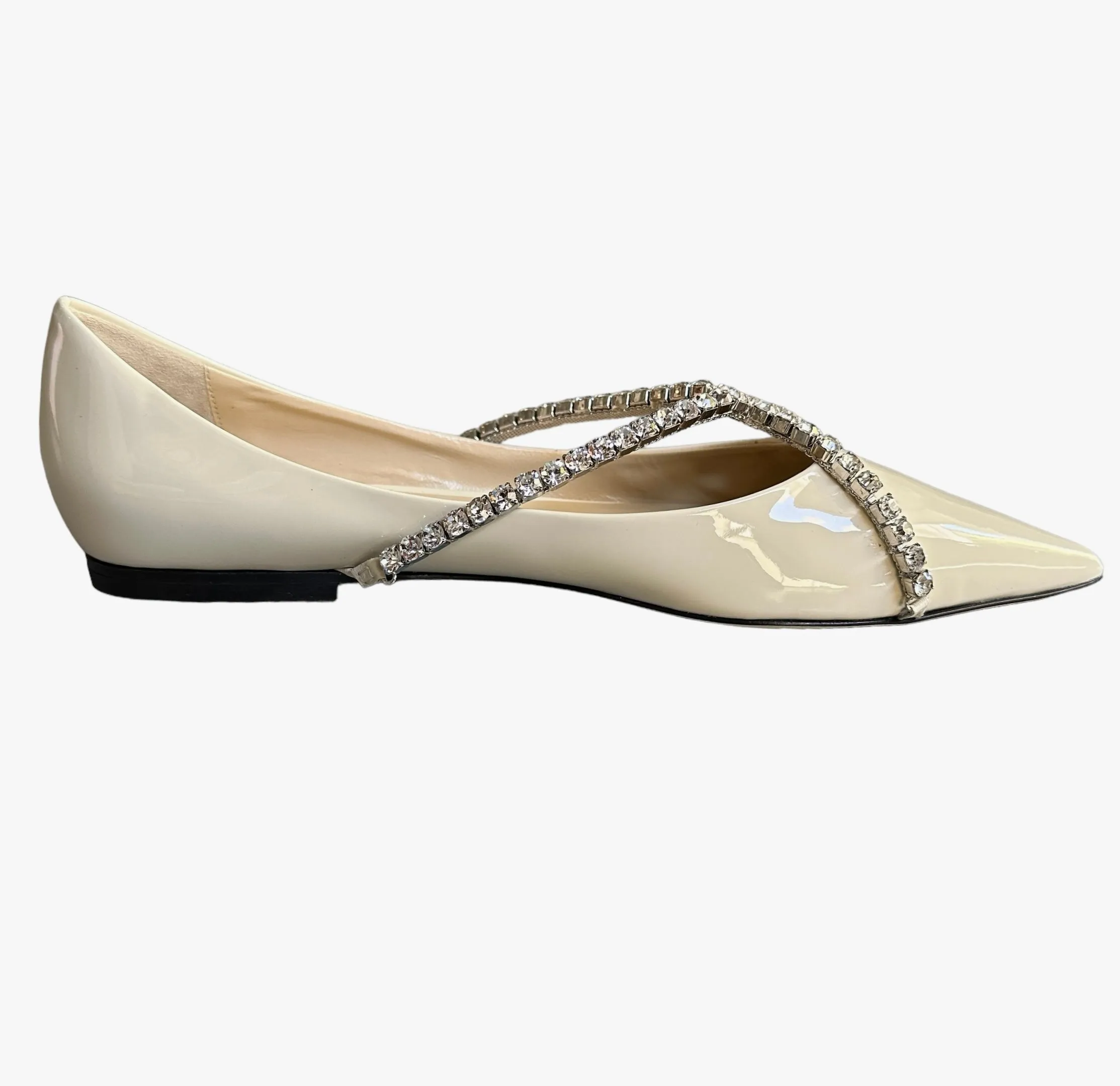 Cream Patent & Crystal Flats - 9