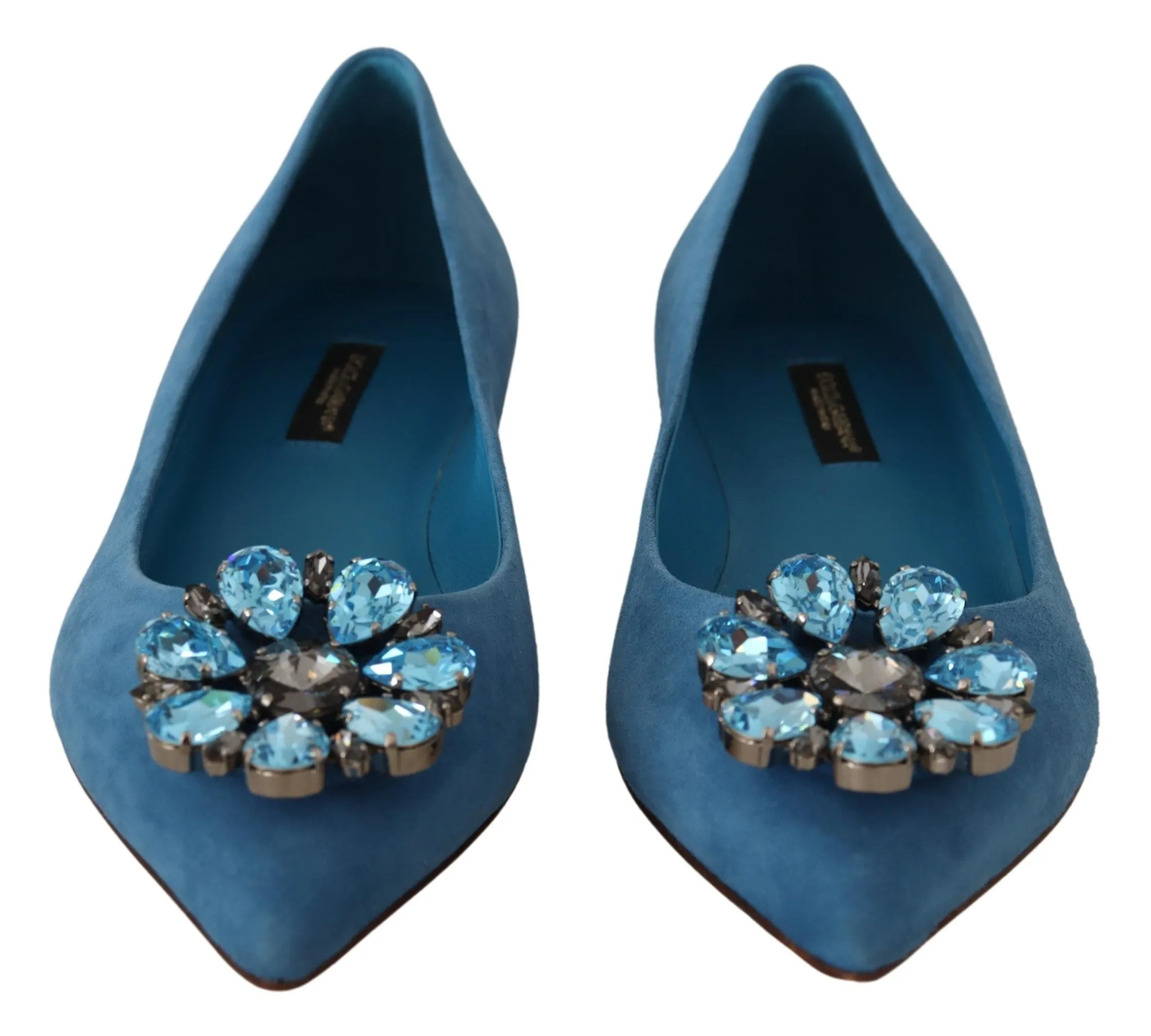 Dolce & Gabbana Blue Suede Crystals Loafers Flats Shoes