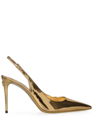 Dolce&amp;Gabbana   90mm Lollo laminated leather slingbacks 