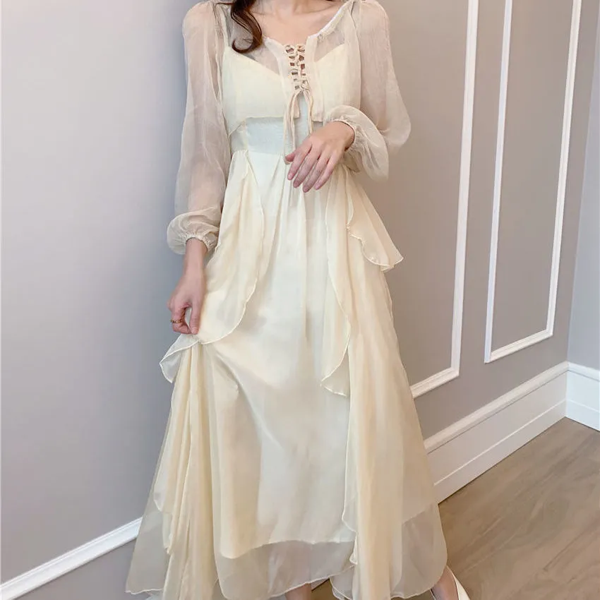 Dress Sets Women Solid Empire Elegant Girlish Leisure Korean Style Female 2021 Summer Outfits Lovely Vintage Ankle-length Chic