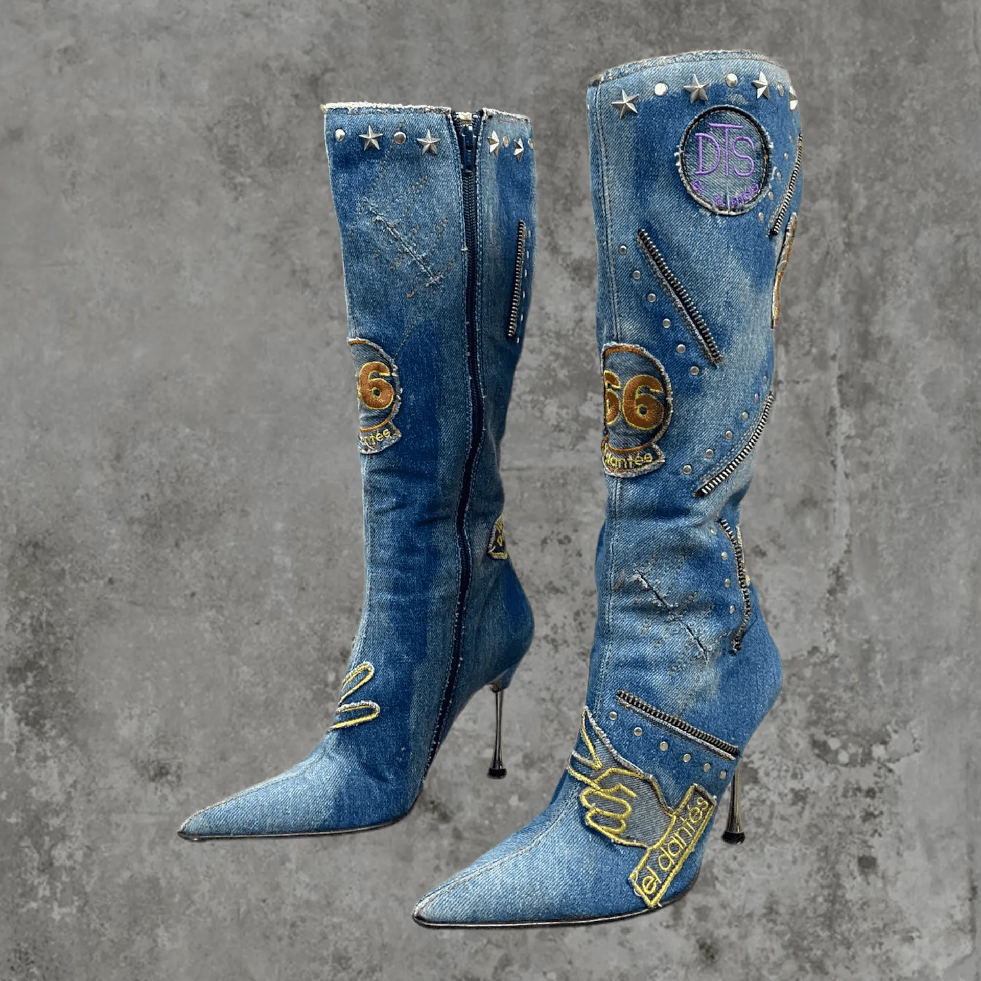 EL DANTES DENIM PATCHWORK HEELED BOOTS - EU 38