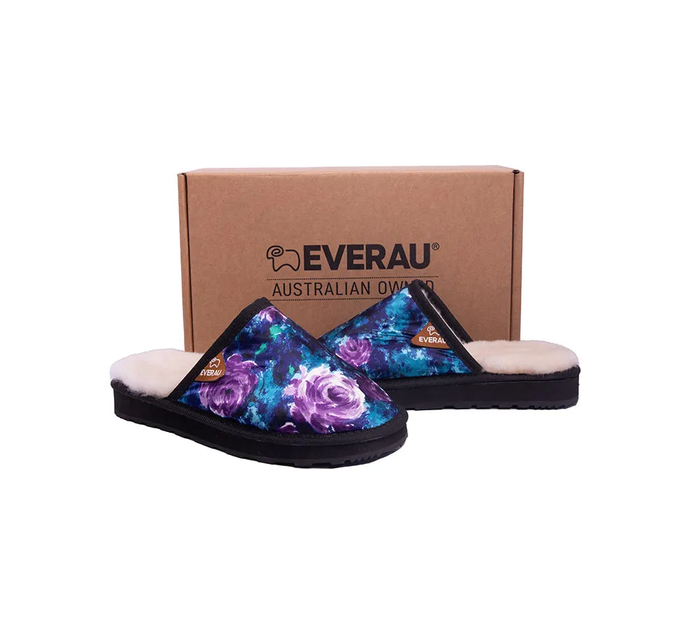 EVERAU® UGG Slippers Sheepskin Wool Purple Flower Patchwork Suede Cruz EU39