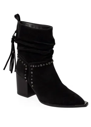 Faux-Suede Studded Booties - Black