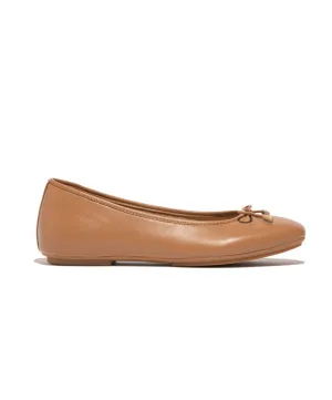 Fitflop Delicato Bow Soft Leather Ballet Flats Desert Tan