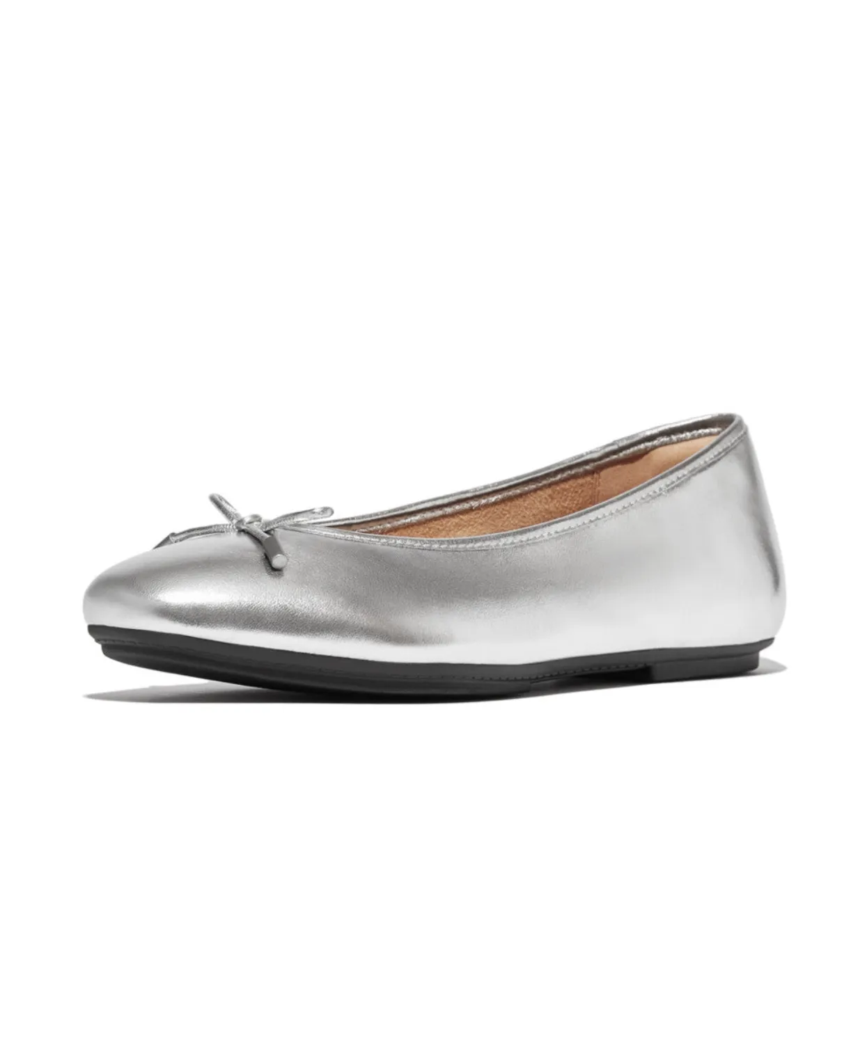 Fitflop Delicato Bow Soft Metallic Leather Ballet Flats Silver