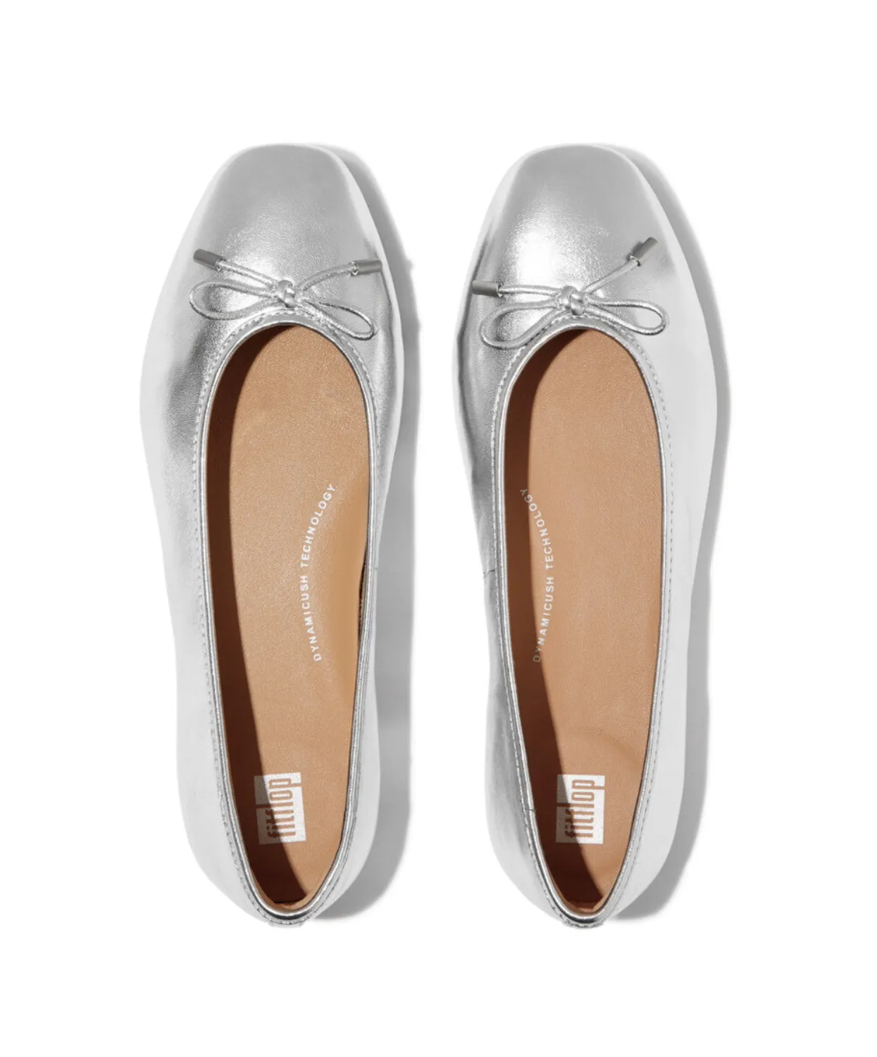 Fitflop Delicato Bow Soft Metallic Leather Ballet Flats Silver