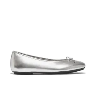 Fitflop Delicato Bow Soft Metallic Leather Ballet Flats Silver