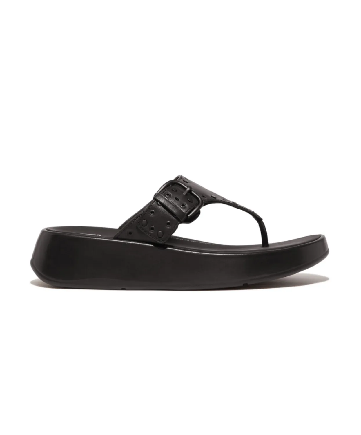 Fitflop F-Mode Buckle Stud Leather Flatform Toe Post Black