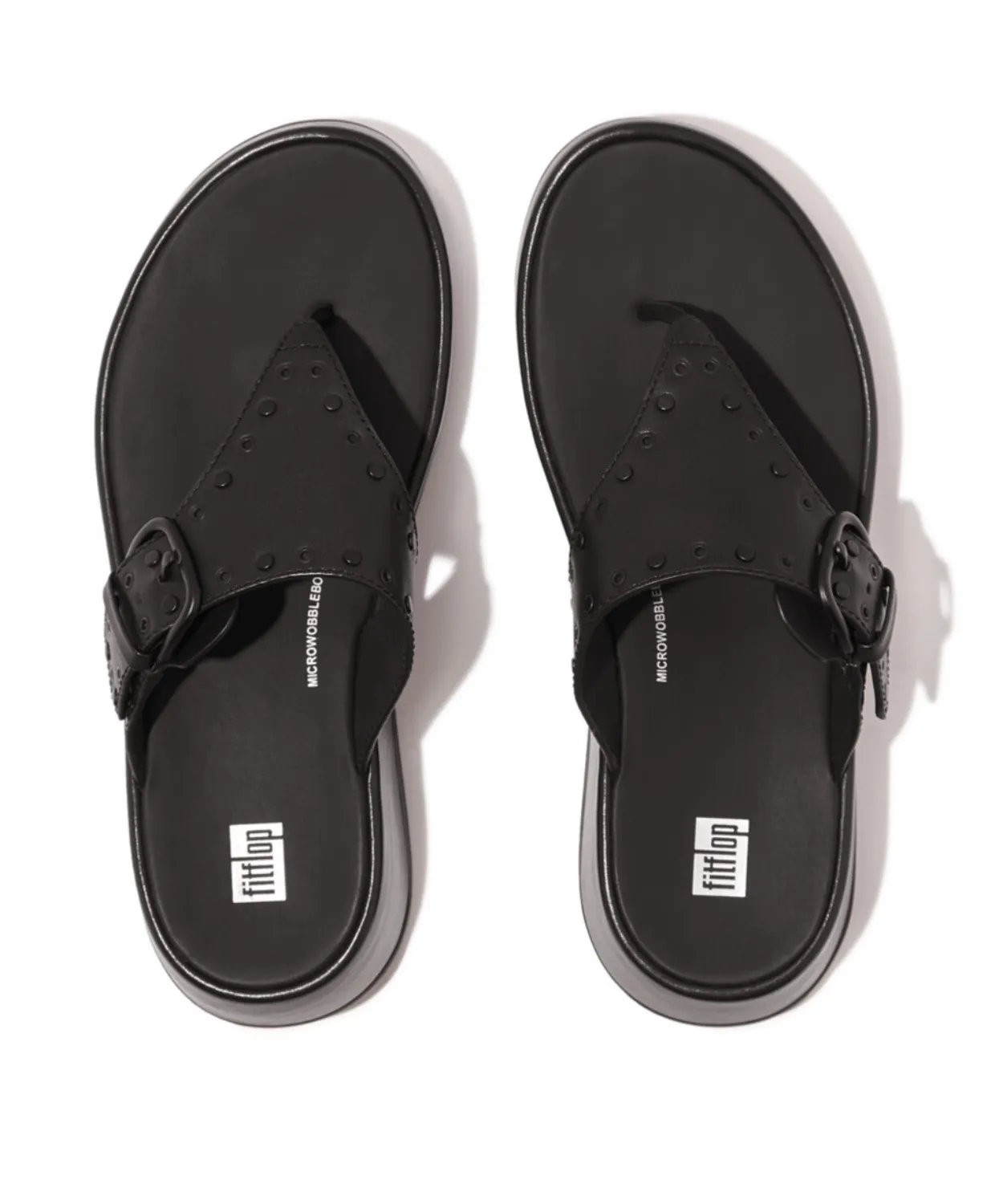 Fitflop F-Mode Buckle Stud Leather Flatform Toe Post Black