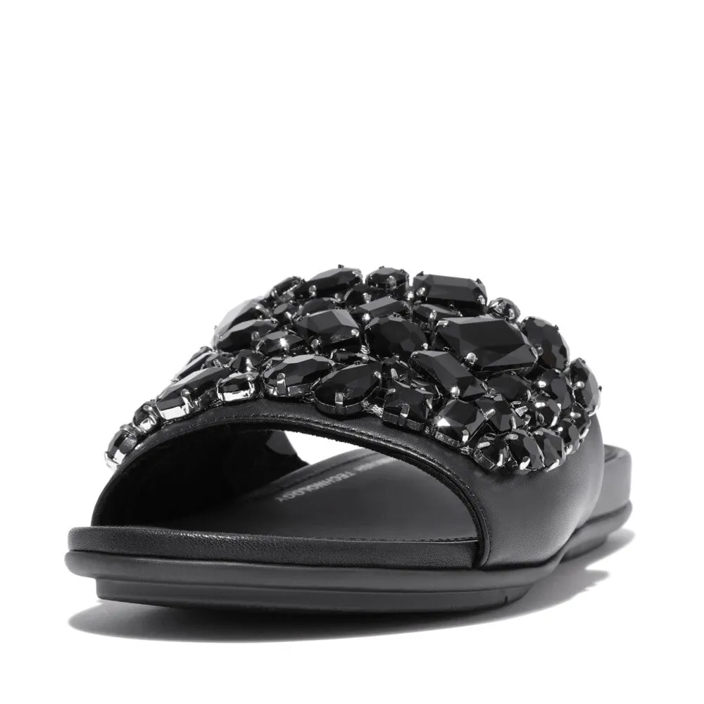 FitFlop HP3-001 Gracie Jewel-Deluxe Ladies Black Leather Slider Sandals