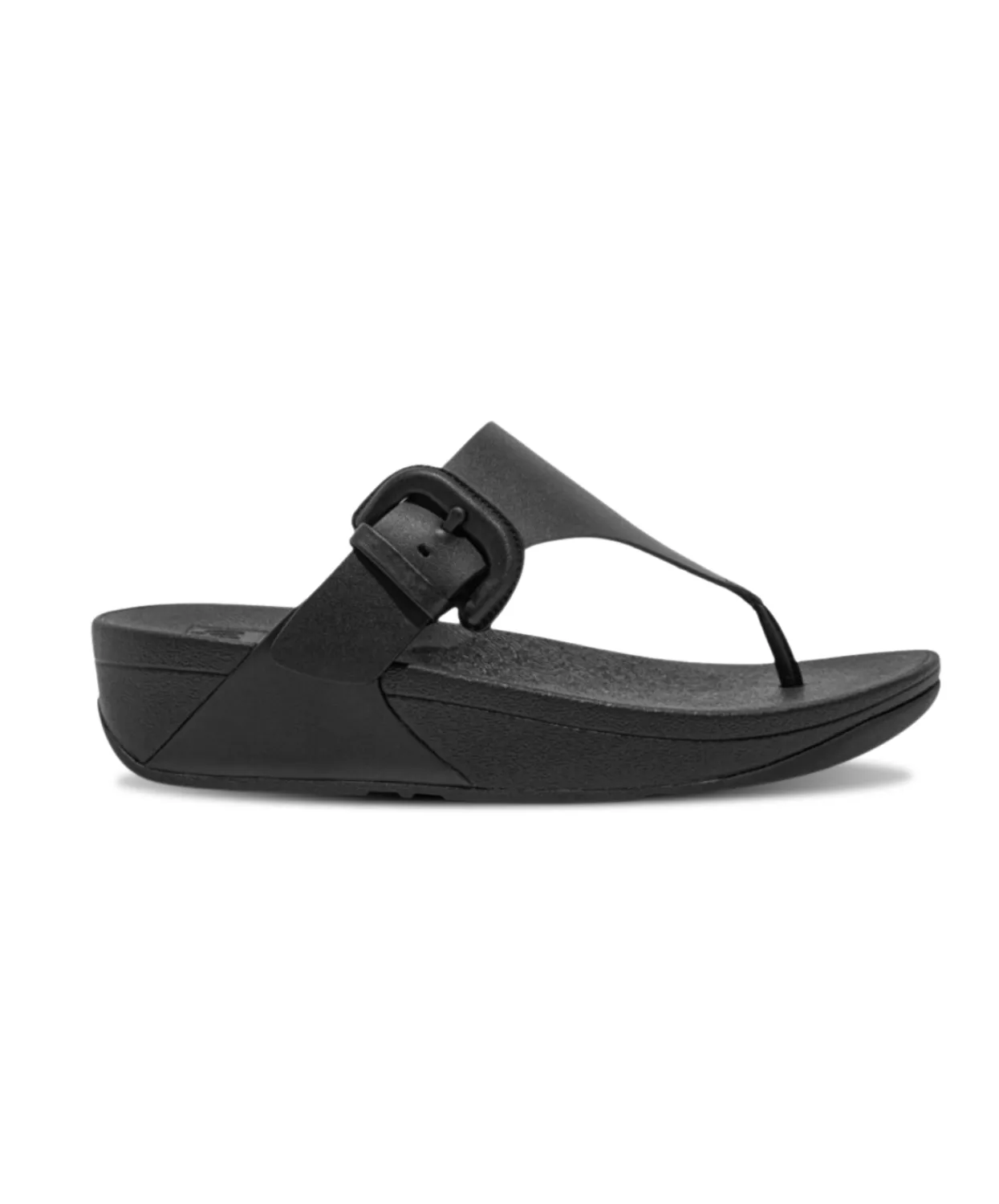 FitFlop Lulu Covered Buckle Raw Edge Leather Toe Thong Black